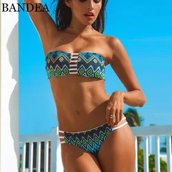 BANDEA Brazilian Bikini Print Swimwear women Strapless biquini Bandeau Bikini set Sexy Reversible Padded Bra Bathing Suits