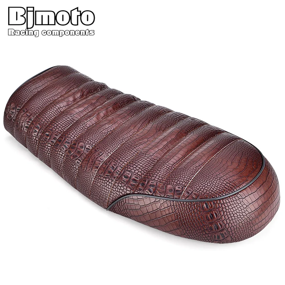 

BJMOTO Universal Motorcycle PU Leather Custom Cafe Racer Seat Vintage Seats Covers Brown for Harley Bobber