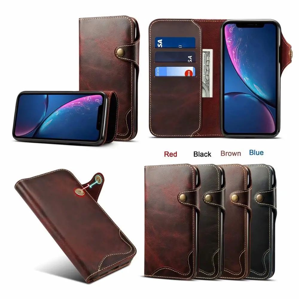 Luxury Vintage Cowhide Genuine Real Leather Case for iPhone 15 Pro 14 13 12 11 XS MAX XR 8 7 Flip Wallet Card Business Phone bag