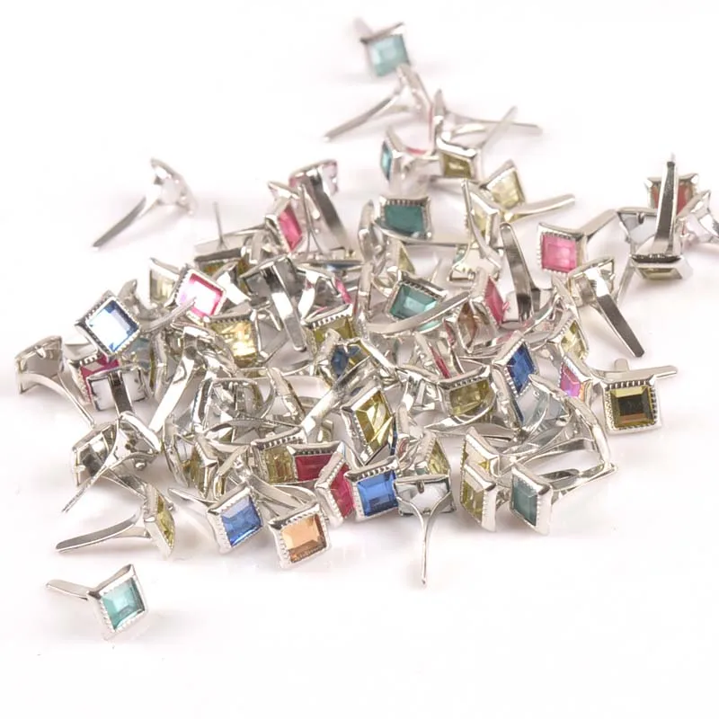 50PCs Mixed square Rhinestone Brad Scrapbooking Embellishment Fastener Brads Metal Crafts For shoes Decoration 7x7x15mm CP2199