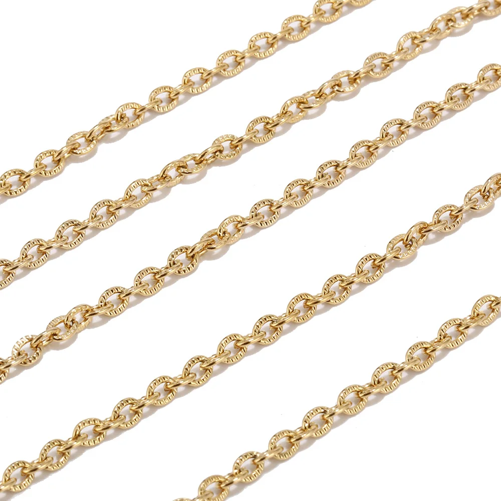 1 meters 3mm Gold Stainless Steel Flat Cable Link Chains Spool Jewelry Cross Chain Bulk for Necklace Bracelet  DIY Making