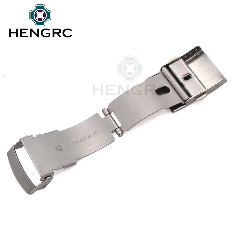 HENGRC Stainless Steel Watch Buckle 18 20 22 24mm Men Watchband Strap Silver Metal Insurance Deployment Clasp Accessories