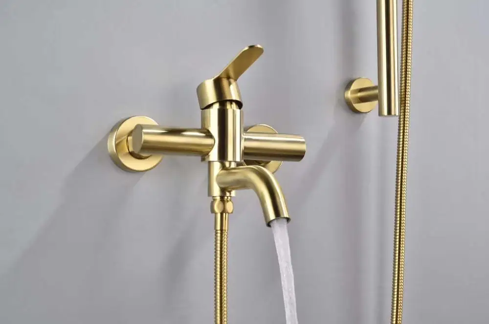 Top quality Gold Brushed bathroom shower faucet set Cold and hot water faucet set with slide bar ,All stainless steel