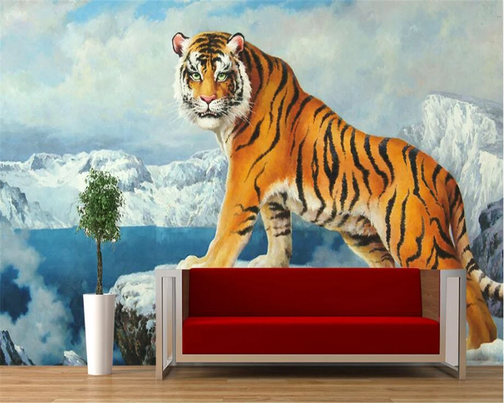 

beibehang Customized Premium 3d Wallpaper Chinese Tiger Iceberg Ice World Blue Background Wall papel de parede wallpaper tapety