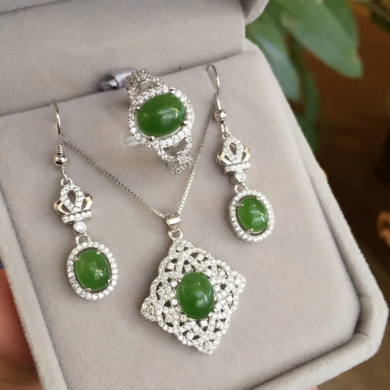 KJJEAXCMY Fine jewelry 925 sterling silver  inlaid natural colorful jasper ladies set happy package