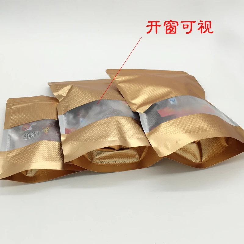 Gold 15*22cm 50Pcs/Lot Ziplock Mylar Bean Reclosable Pouch Stand Up Valve Aluminum Foil Lines Bag With Window For Snack Package