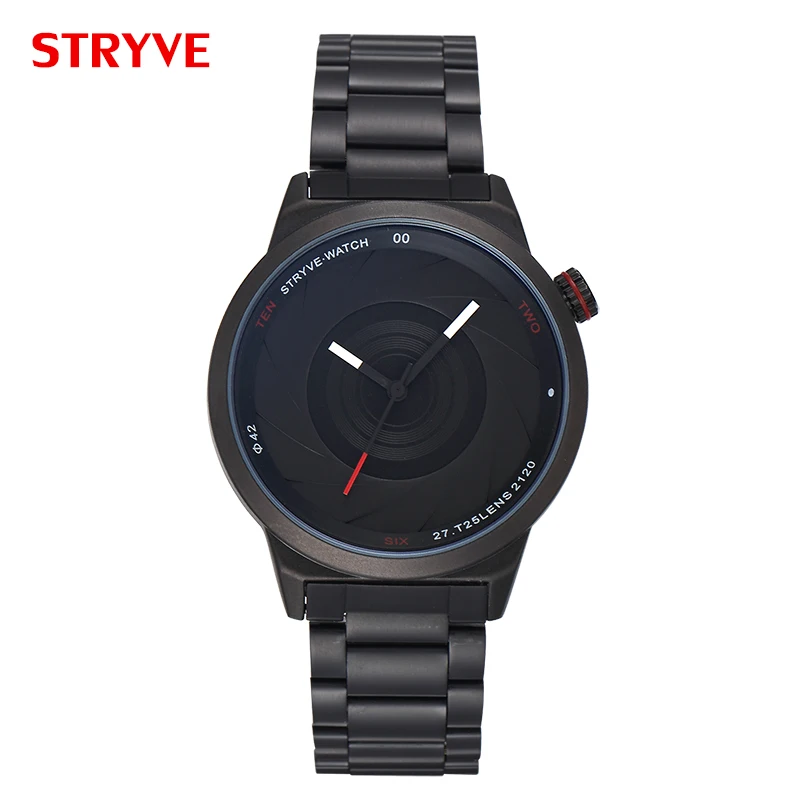 Stryve 6002 Brand Photographer Series Unique Camera Style Classic Black Stainless Steel Waterproof Top Luxury Men Wrist Watches