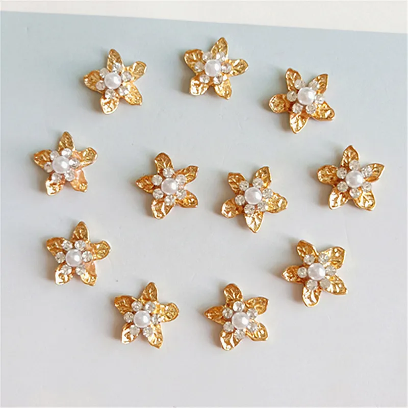 10 pcs/lot Alloy  Gold Pearls Rhinestone Buttons Ornaments Earrings Choker Hair Bow DIY Jewelry Accessories Handmade