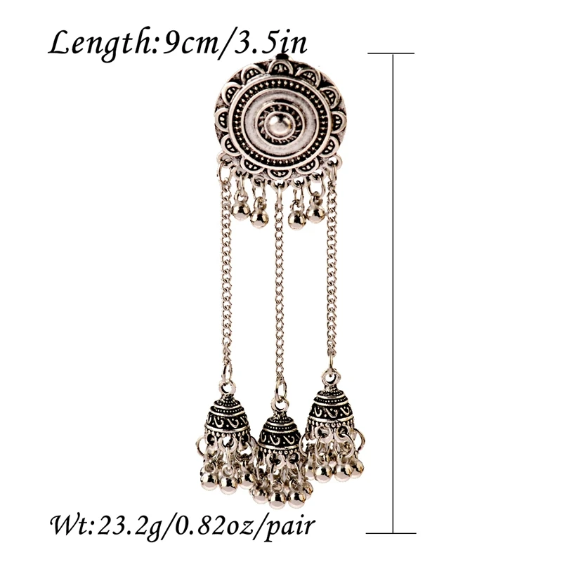 2023 Indian Jhumka Earrings Jewelry For Women Boho Ethnic Vintage Round Flowed Carved Big Bells Long Tassel Drop Earring