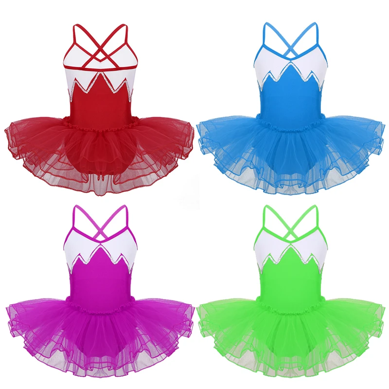 Teen Girls Ballet Tutu Dress Spaghetti Glitter Reflective Ballet Dancing Class Gymnastics Leotard Kids Ballerina Party Costumes