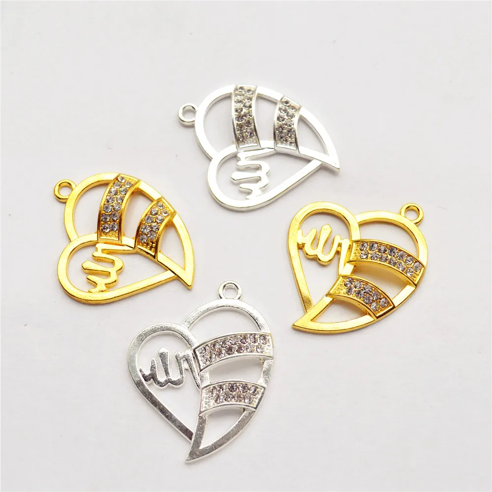 Metal Alloy Heart Rhinestone Crystal Allah Pendant Charms Jewelry Prayer Misbaha Muslim Tasbih Islam Middle East DIY necklace