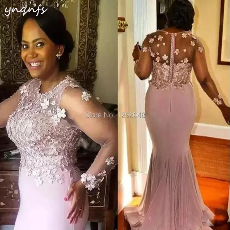 Vestido rosa de manga larga para madre de la novia, traje de fiesta con cuentas y rosas, ideal para invitados de boda, YNQNFS MD250