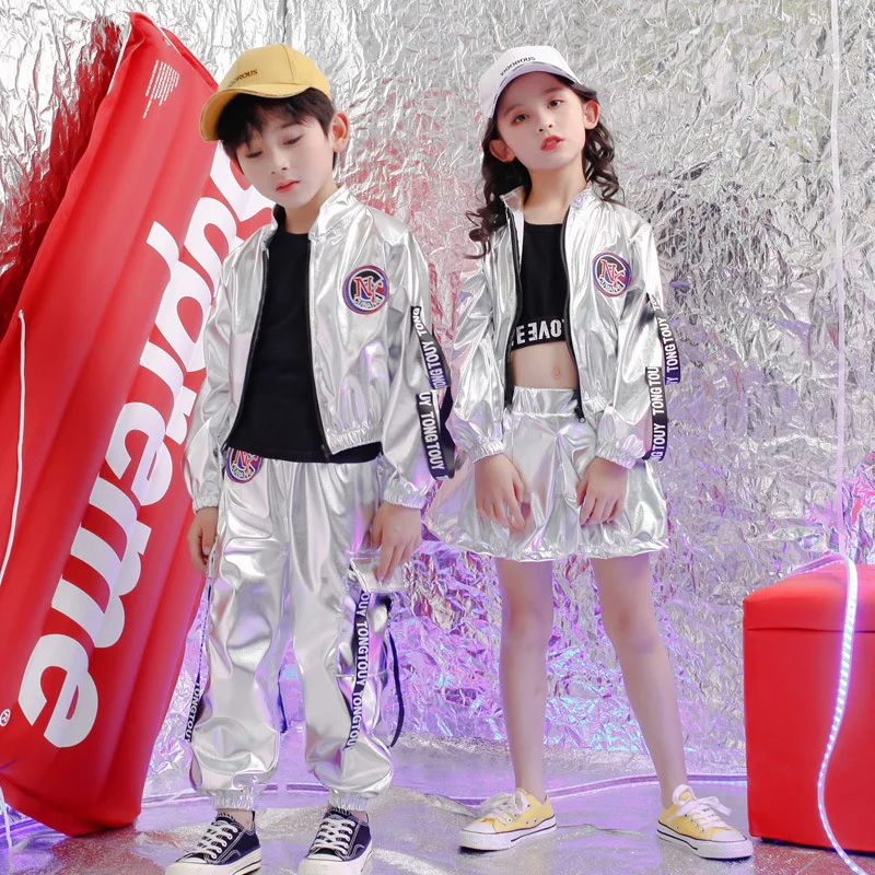 Kids Hip Hop Clothing for Girls Boys Crop Tank Tops Shirt PU Jacket Short Pants Jazz Dance Costume Ballroom Dancing Clothes