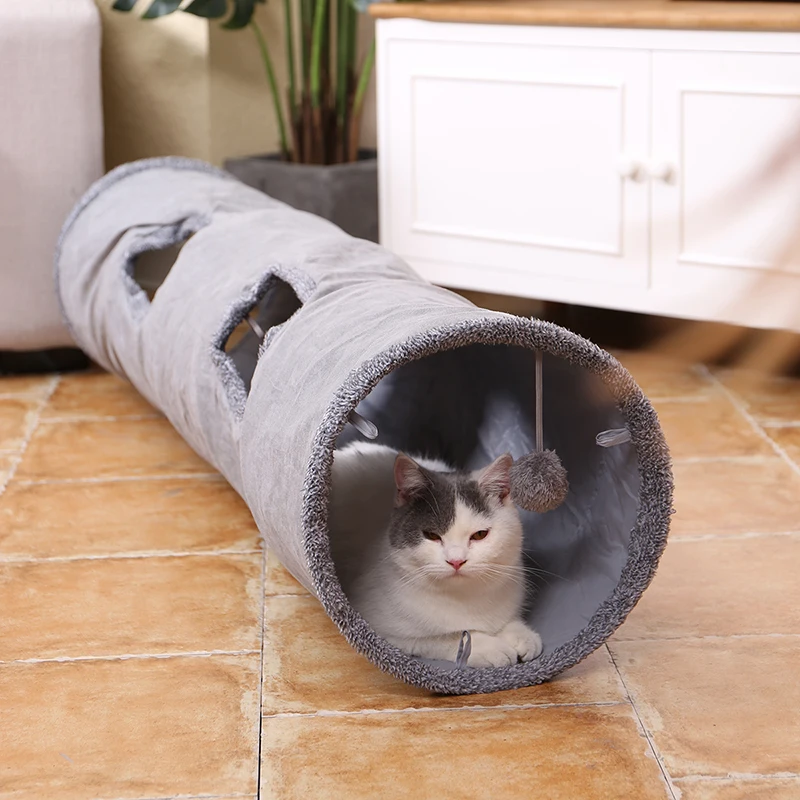 Collapsible Cat Tunnel Crinkle Kitten Play Tube for Large Cats Dogs Bunnies With Ball Fun Cat Toys 2 Suede Peep Hole pet toys