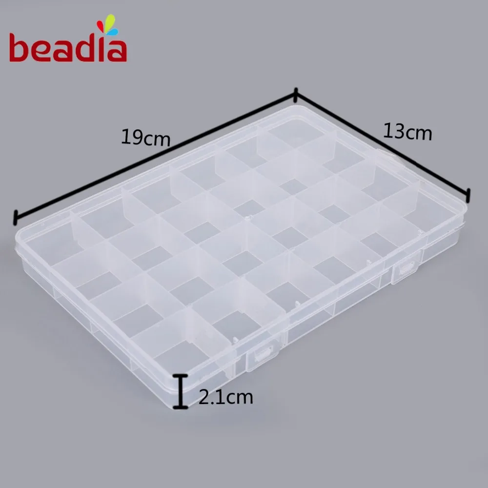 

19x13x2.1cm 24 Cells Slots Carrying Case Plastice Bead Nail Ring Storage Box 2 cells Adjustable For Organizer Jewelry Cases