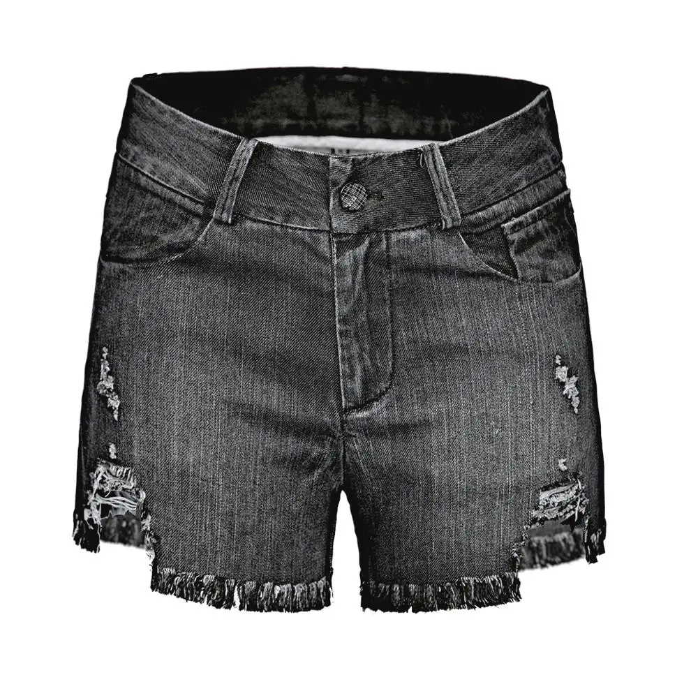 

2019 Womens high Waist Hole Denim Shorts Spring Summer Ripped Female Sexy worn loose burr Gray denim shorts