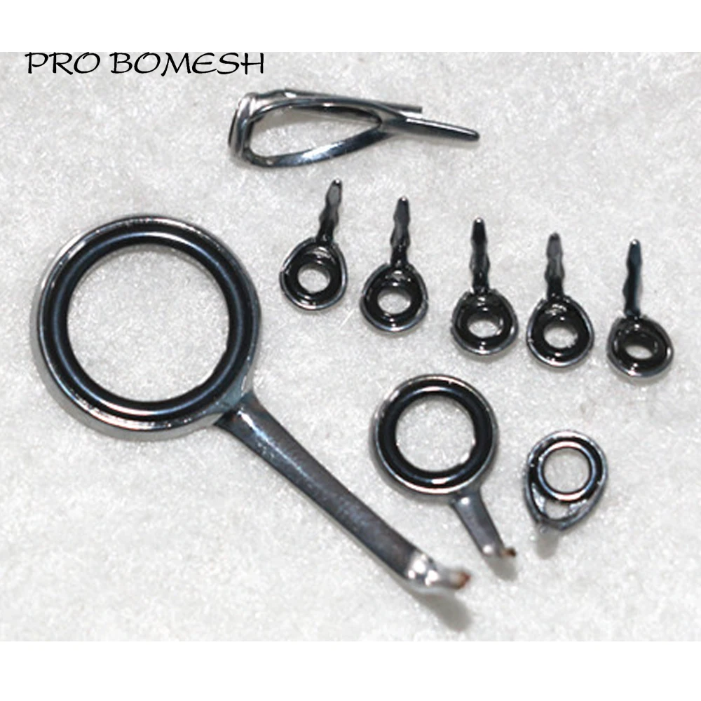 Pro Bomesh 2.6g 9pcs/Kit Spinning Fishing Rod Guide Set Kit SIC Ring Stainless Steel Guide DIY Fishing Rod Guide  Accessory
