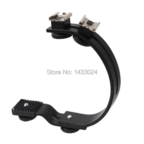 Two Hot Shoe C Mount Video Light Stuido Flash Light C Shape Flash Bracket Stand Holder For DV Tripod