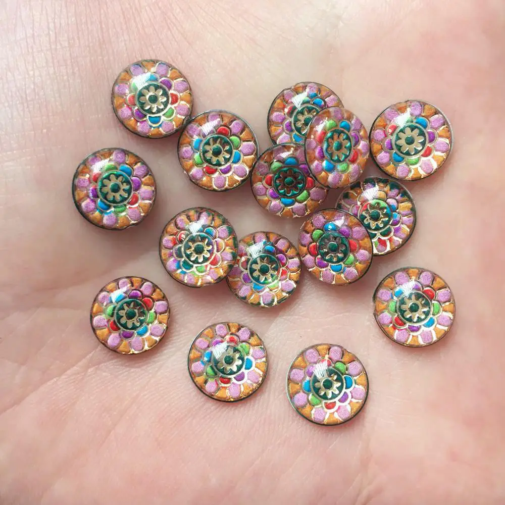 New 80pcs Resin 10mm Round Colorful Flower Flat back rhinestone appliques DIY Wedding scrapbook craft SW41