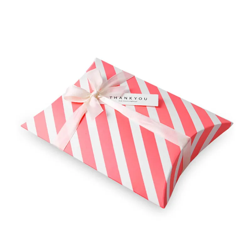 3Pcs 4 colors candy dessert bag chocolate pillow-like black strip paper gift box Birthday Wedding Party Decoration DIY