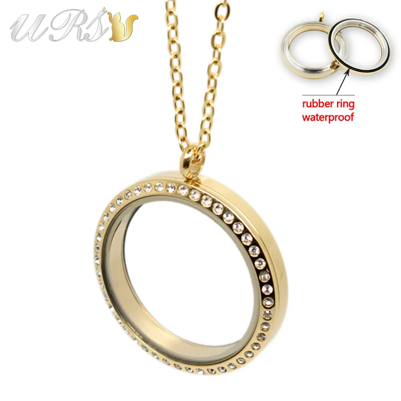 20mm/25mm/30mm/35mm twist-off gold czech crystals 316L stainless steel floating charm locket pendant with necklace