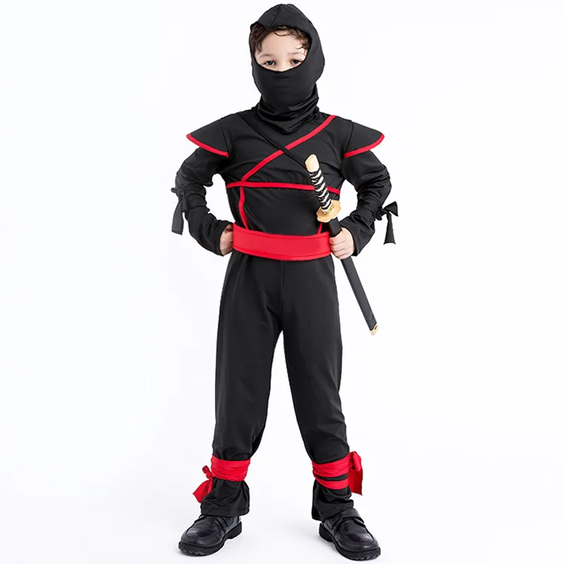 Children Super handsome Boy Kids black ninja warrior costumes Christmas Day New Year Purim Halloween party game gift