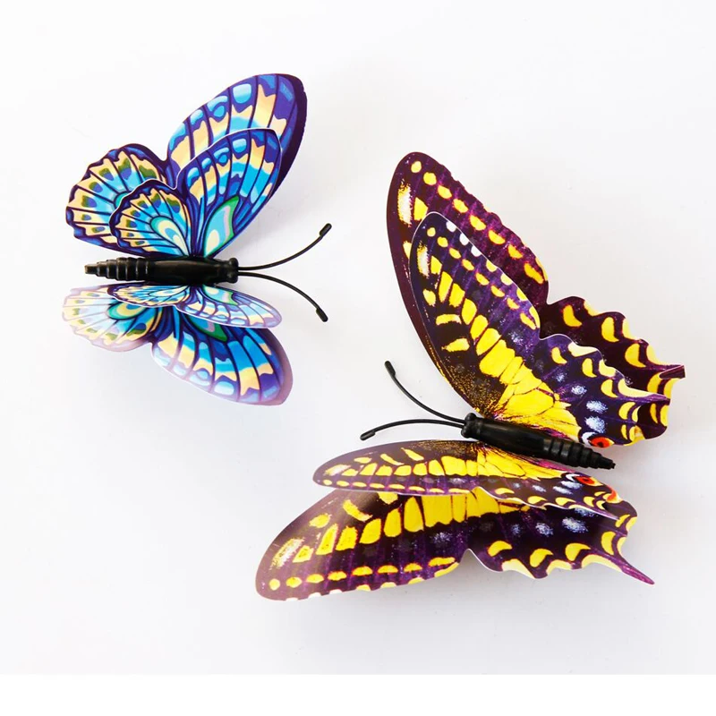 12Pcs 3D Luminous Double Wings Butterfly Sticker Art Decals Home Decor PVC Wall Mural Stickers DIY Christmas Wedding Decoration
