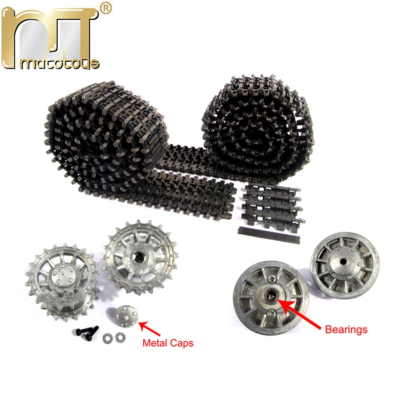 

MATO Black Early Metal Tracks Sprockets Caps Idler Wheels with Bearings for Heng Long 3818 1/16 RC Tiger 1 Tank