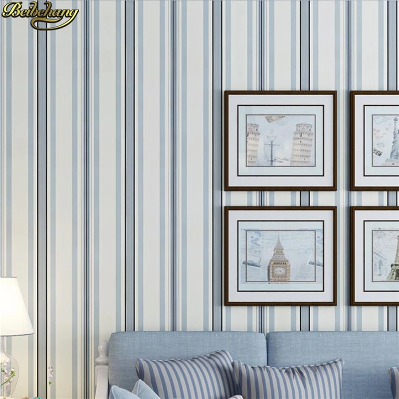 

beibehang Vertical stripes Mediterranean Blue Paper Wallpaper Simple Living room Bedroom Study TV Background papel de parede