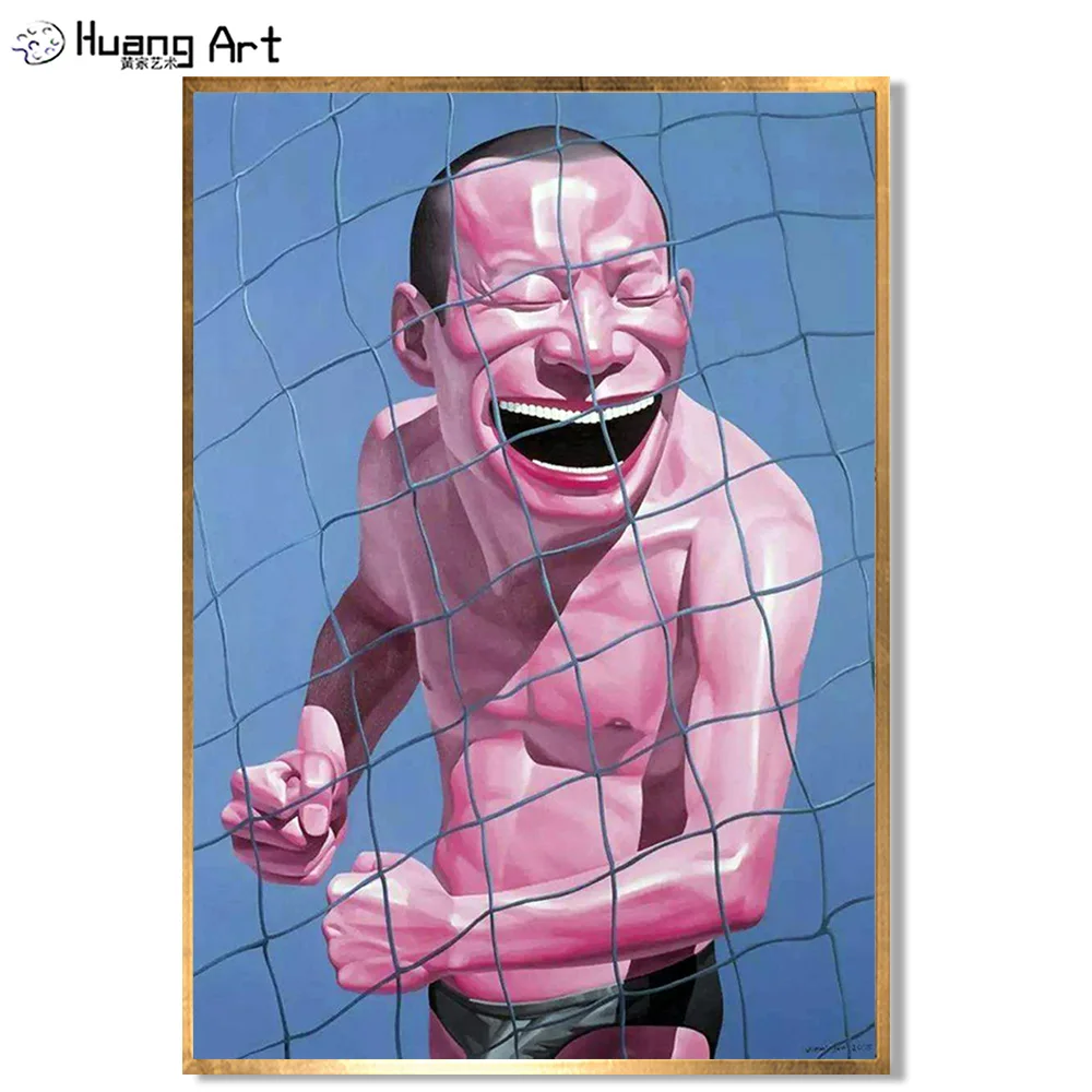 

Imitate Famous Chinese Painter Oil Painting Handmade big Mouth Impression Portrait Painting on Canvas Laughing out Loud Man Art