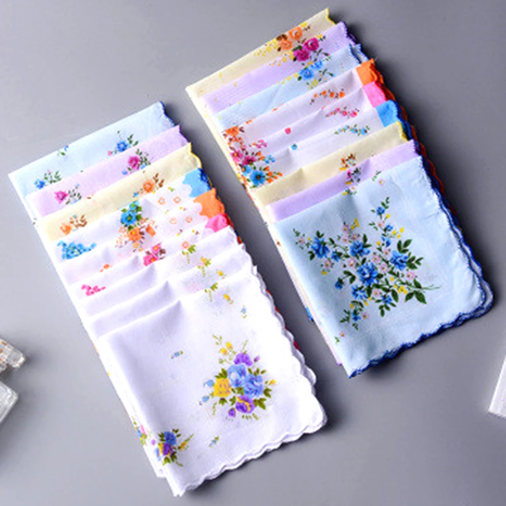 5Pcs Vintage Cotton Women Hankies Embroidered Butterfly Flower Hanky Floral Assorted Cloth Ladies Handkerchief Fabrics Random