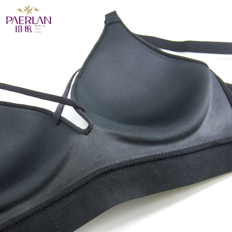 PAERLAN Small Breasts Wire Free Thin Push Up Cross Bras Push Up Glossy Se amless Sexy Women\'s Underwear  Back Closure 3/4 Cup