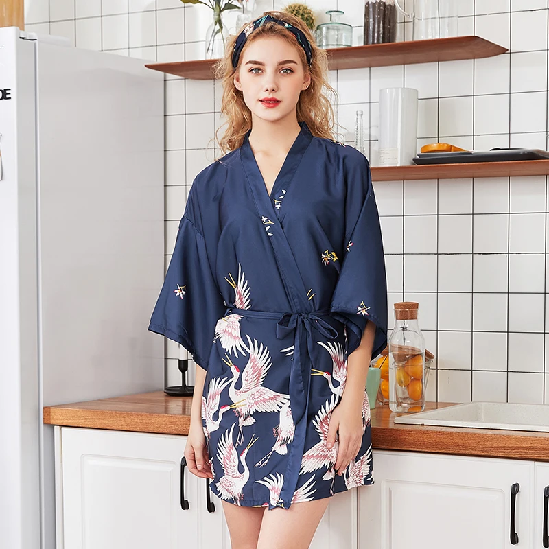 

Fashion Women's Summer Mini Kimono Robe Lady Rayon Bath Gown Yukata Nightgown Sleepwear Sleepshirts Pijama Mujer Size S-4XL