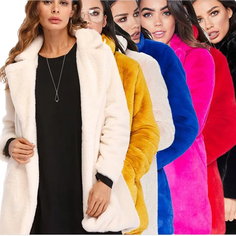 Elegant Shaggy Long Women's Faux Fur Coat Autumn Winter Warm Female Soft Rabbit Fur Coat Women Overcoat Party 8 Colors To Choose