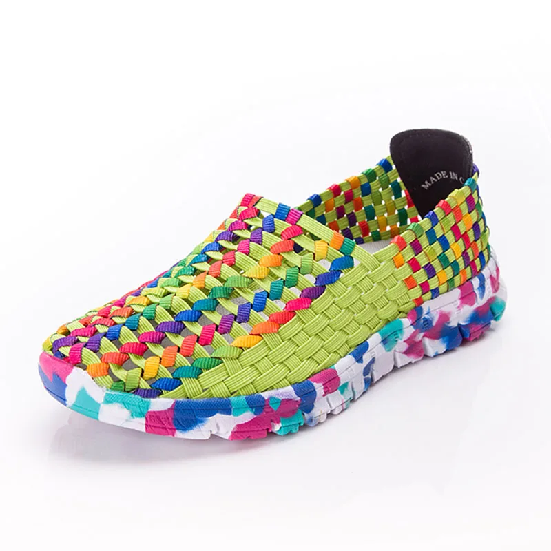 Fashion Women Shoes Summer Sneakers Flats Woven Shoes Slip On Breathable Loafers Casual Colorful Female Footwear Big Size 41