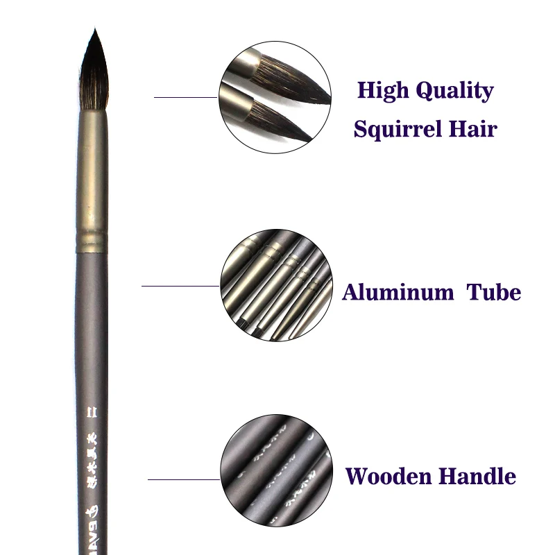 6 pcs Professional Set Squirrel Hair Round Pointed Artist Paintbrush Pen Gouache Oil Painting Art Supplies For Acrylic Art Brush