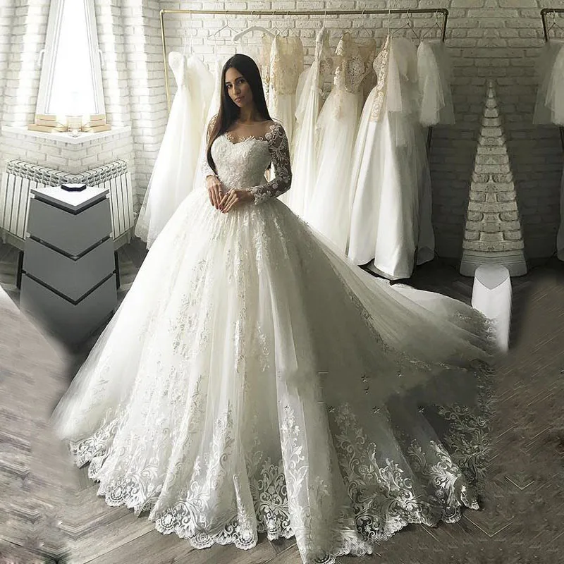 Robe de Mariée Arabe à Manches sulfet Col Rond, Vêtement de ixFormelle, Dubaï, avec des Appliques de Perles, pour les Patients, sur Mesure