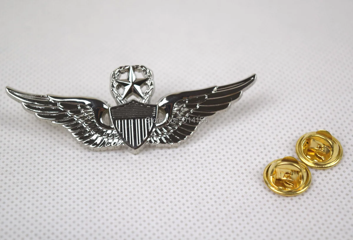 US Army Military Command Pilot Metal Wings Metal Badge Pin Silver