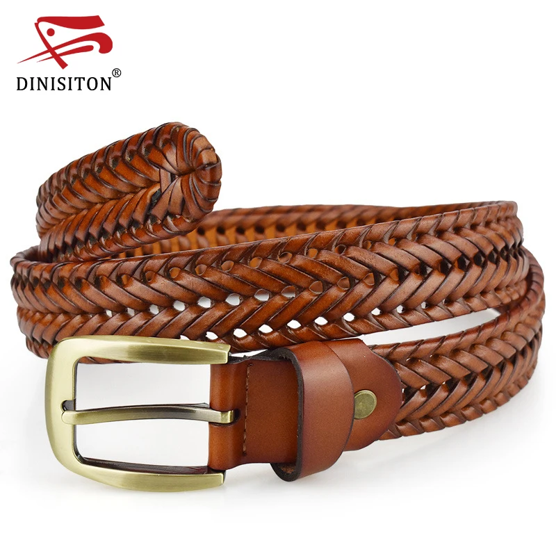 DINISITON – ceinture tressée pour hommes, en cuir véritable de vache, de luxe, tricotée à la main, de styliste, pour Jeans