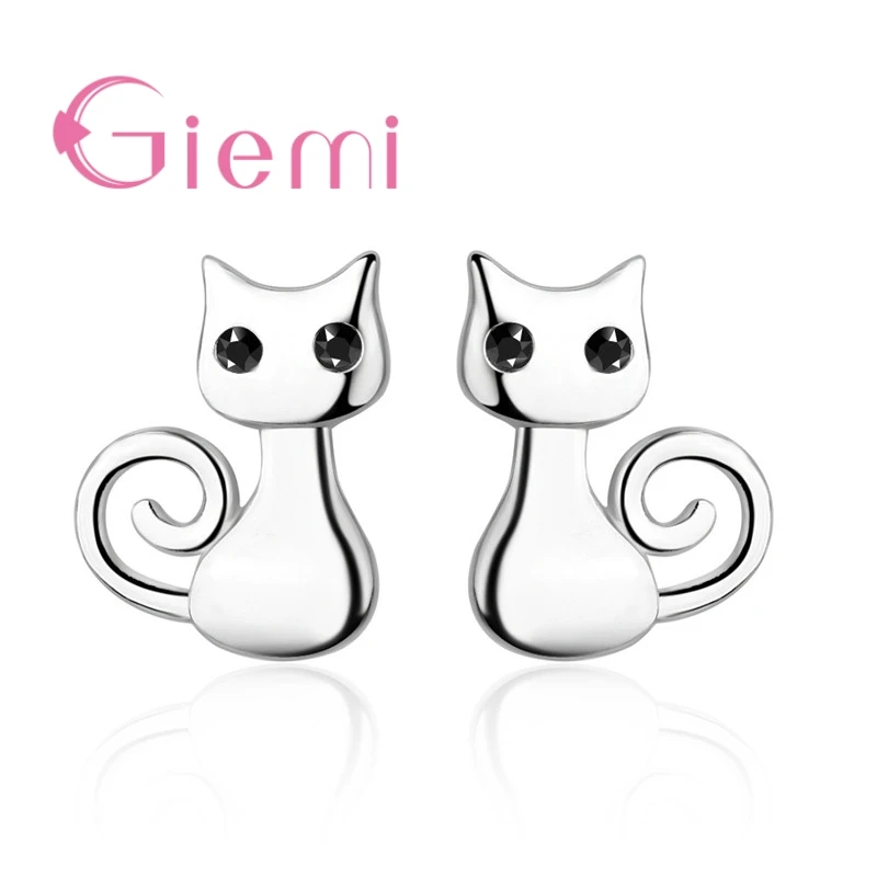 Factory Direct Sale Particular Animal Cat Cute Design 925 Silver Needle Jewelry Women Stud Earrings