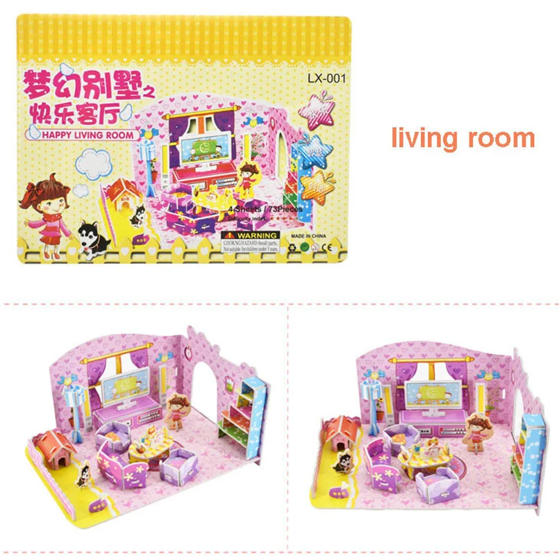 DIY Doll Dollhouse Assemble Puzzle Toys For Children Miniatures Doll House Furniture Kit Jigsaw 3D Paper Puzzles Girl Toy Gifts