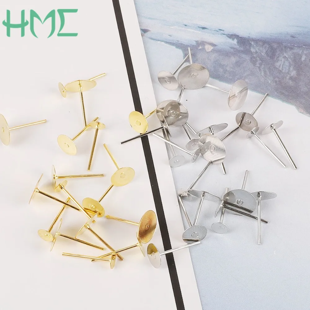 

100pcs 4 6 8mm Gold/Rhodium Metal Blank Earring Stud Base Earring Post Flat Pins Settings For DIY Jewelry Making Accessorie