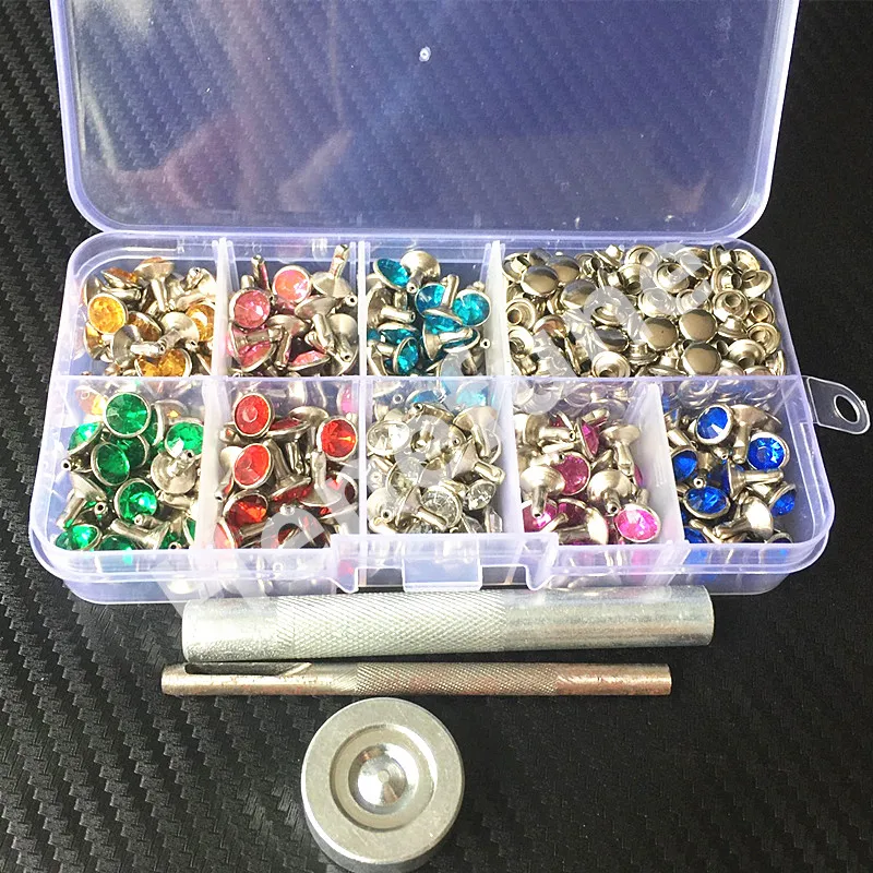 240pcs 8colors Punk Diamond Spikes Rivets/Rhinestone Studs Decor Rivets for Leather/Belt/Handbag Double-sided Rivet DIY +Tools