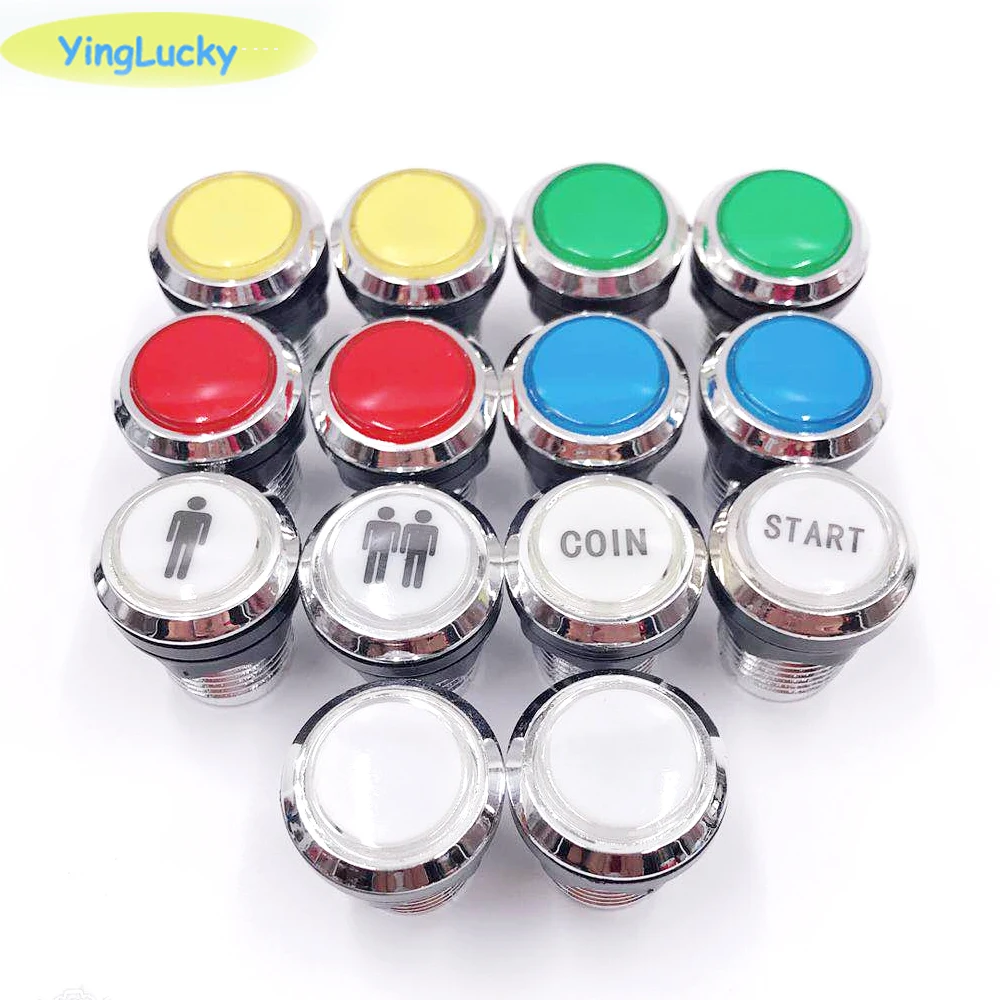 1pcs 33MM CHROME Plated illuminated 12v LED Arcade Push Button with microswitch player 1 and player 2