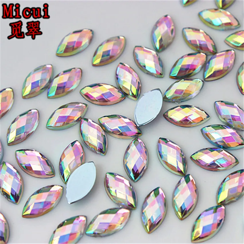 Micui 100PCS 5*10mm Crystal AB Acrylic Rhinestones Horse Eye Flat Back Nail Rhinestone 3D Non HotFix Nail Art Decoration MC366