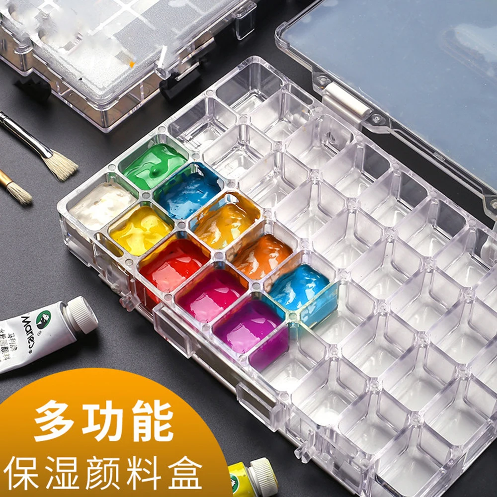 

24/36 Wells Design Transparent PC Palette Art Paint Plastic Drawing Tray Color Palette For Oil Watercolour White Painting Pallet