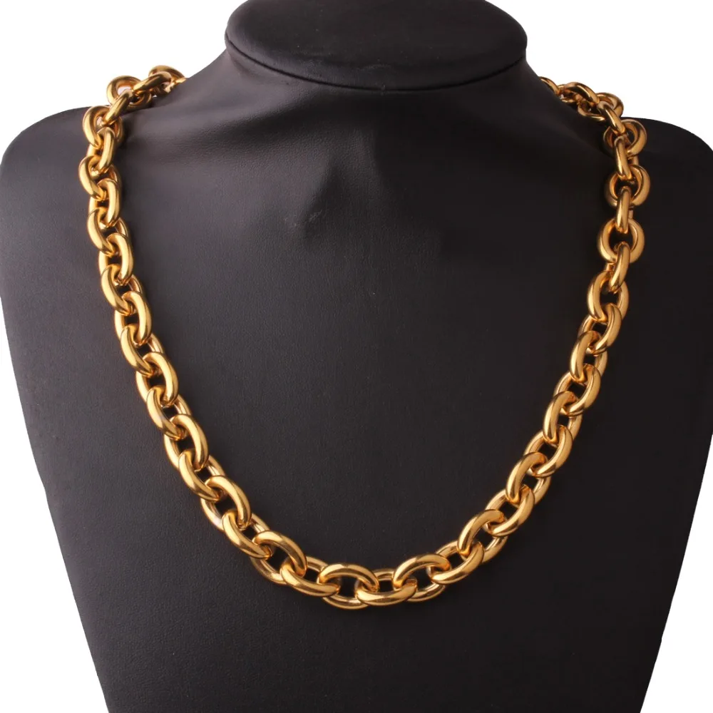 11/13/15mm Silver Gold Black Tone Stainless Steel Rolo Oval Link Chain Necklace for Men Women