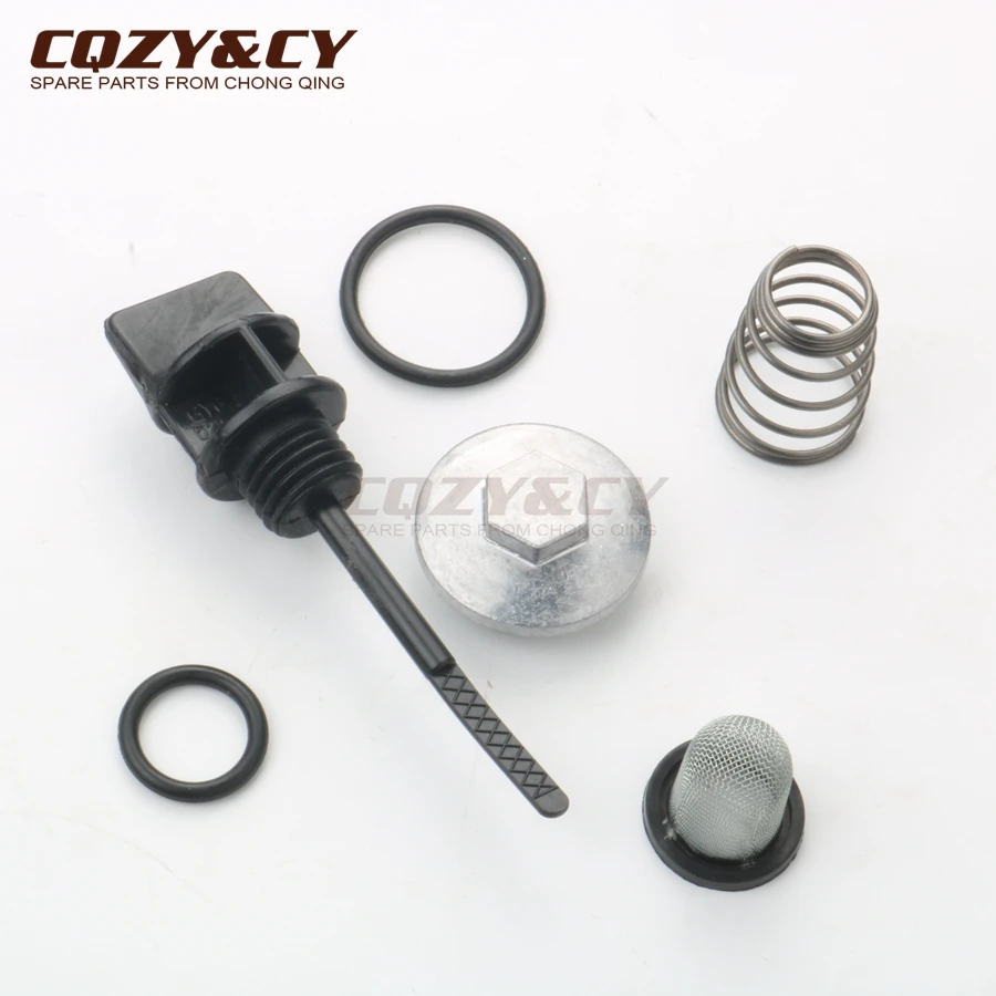 Scooter moped atv oil dipstick with o-ring & oil cover & spring & oil filter for Kymco Agility 50 Filly Super 8 Vitality 50cc 4T