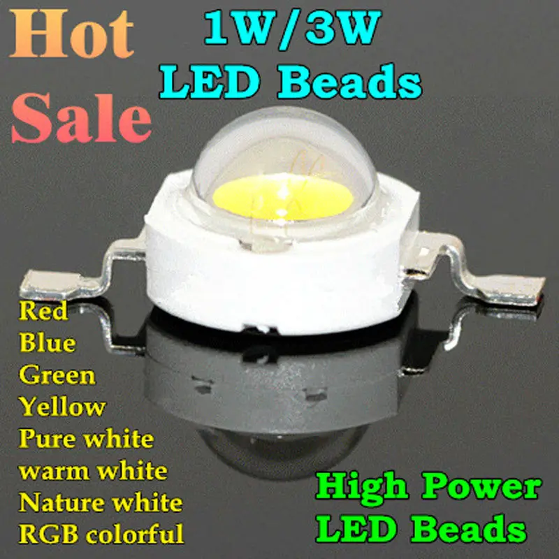 50pcs LED 1w 3w High Power LED Chip, RGB Red Green Blue Yellow Cold White Nature White Warm White Light Source