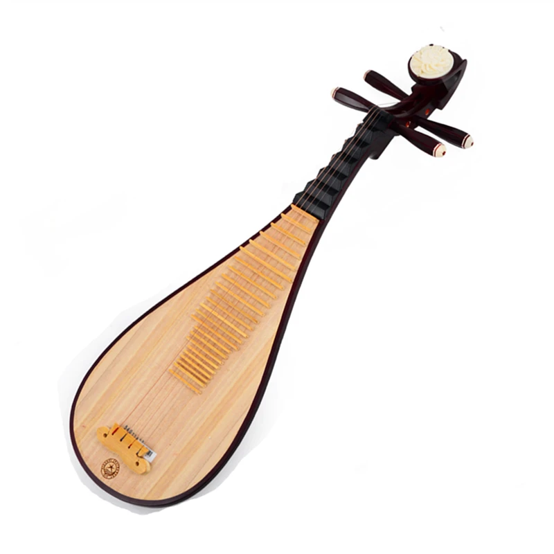 Chinese lute Pipa National String Instrument Pi pa Children playing pipa hard wood surface and platane wood back Bone flowers